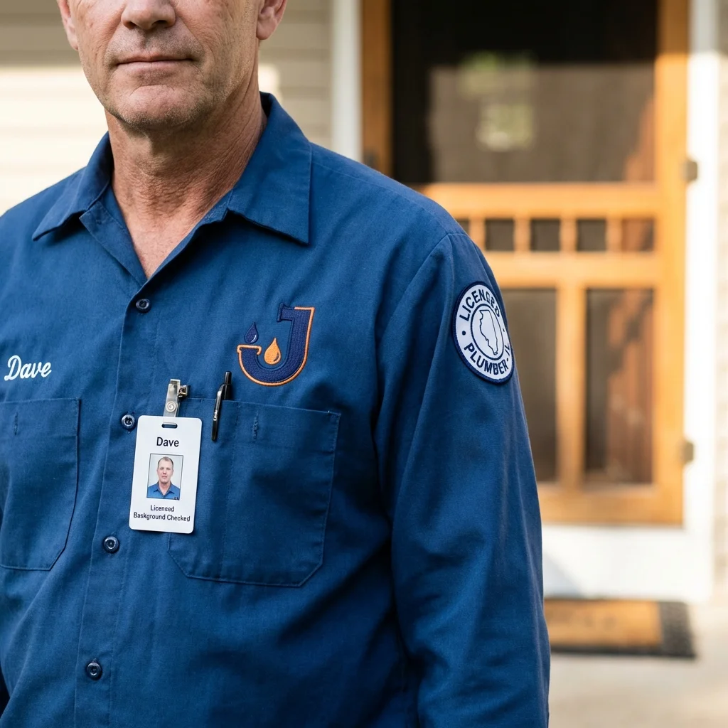 Licensed plumber showing ID badge in Sturgeon Bay, WI