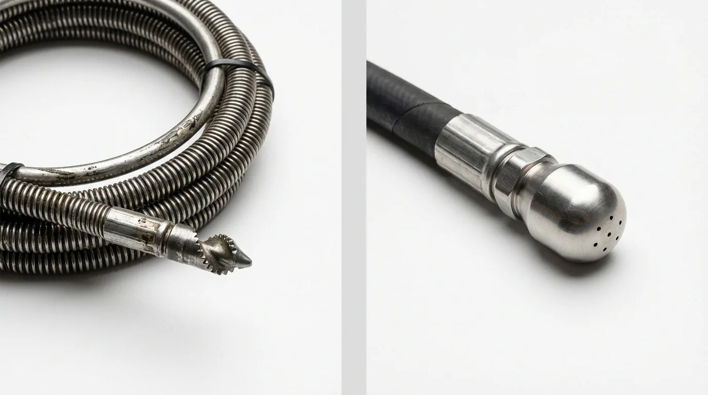 Drain snake cable and hydro jetting nozzle used for drain cleaning in Sturgeon Bay, WI