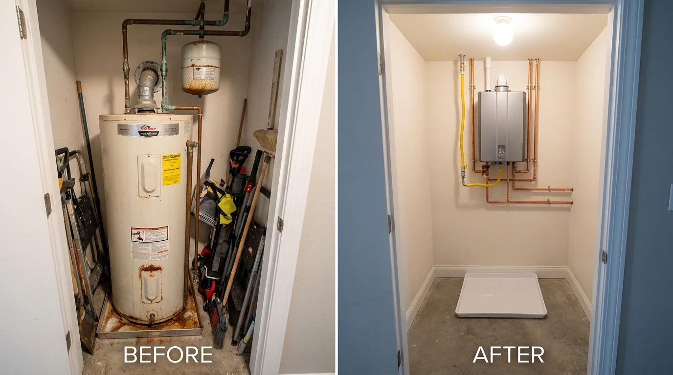 Tank water heater versus wall-mounted tankless unit comparison for Sturgeon Bay, WI homeowners