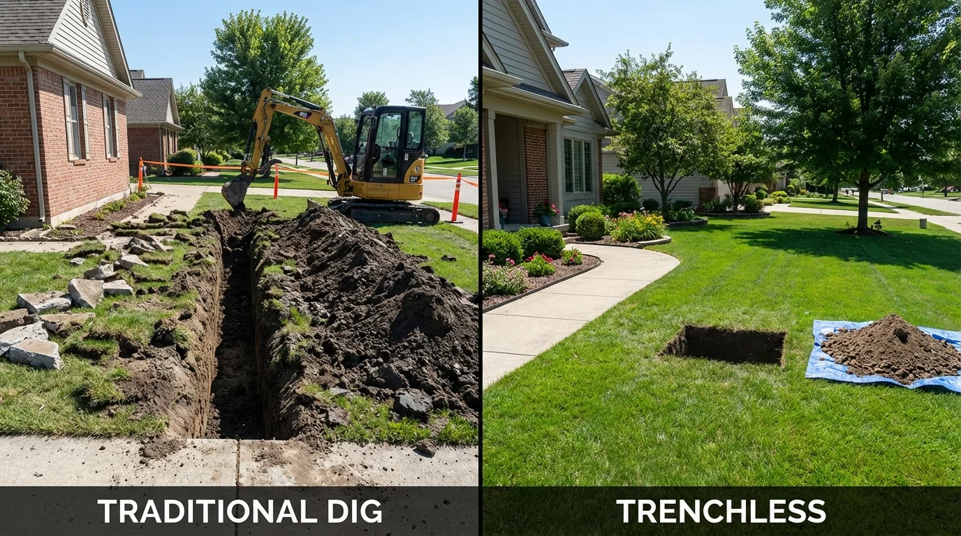 Trenchless sewer repair with minimal yard damage versus traditional excavation in Sturgeon Bay, WI